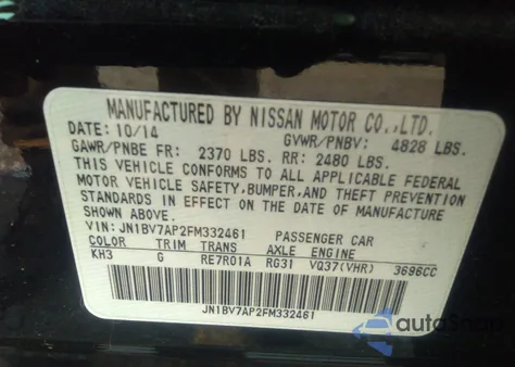 2015 Infiniti Q50 from USA, damaged, VIN JN1BV7AP2FM332461